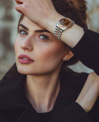 Inspiration Elegance 36mm •  Three-hands Date Two-tone Brown dial • Stainless steel Swiss watch