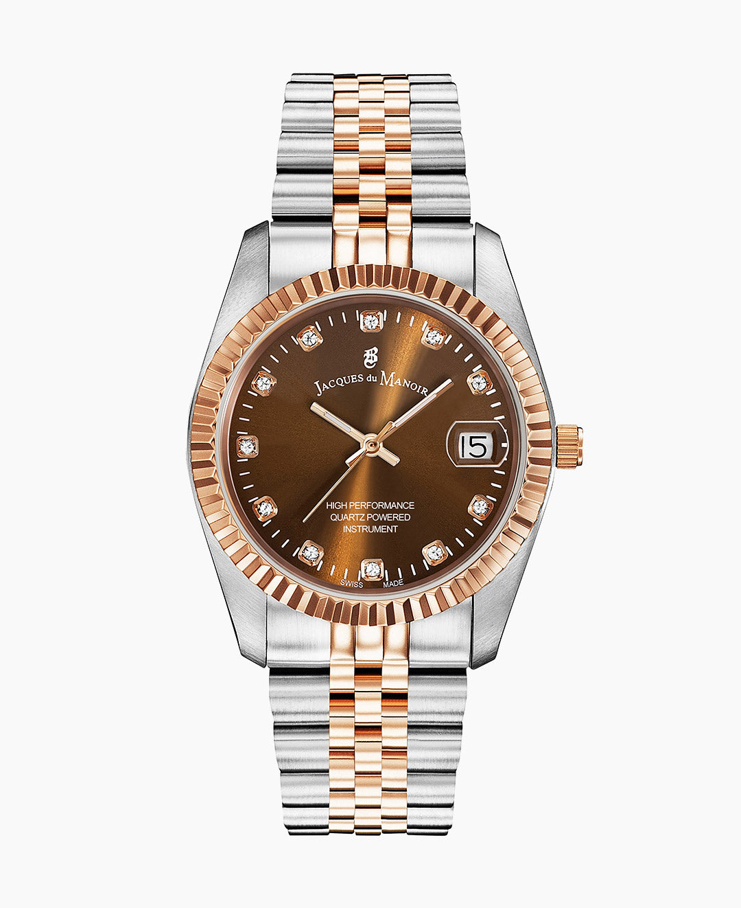 Inspiration Elegance 36mm •  Three-hands Date Two-tone Brown dial • Stainless steel Swiss watch