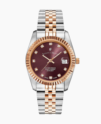 Inspiration Elegance 36mm •  Three-hands Date Two-tone Burgundy dial • Stainless steel Swiss watch