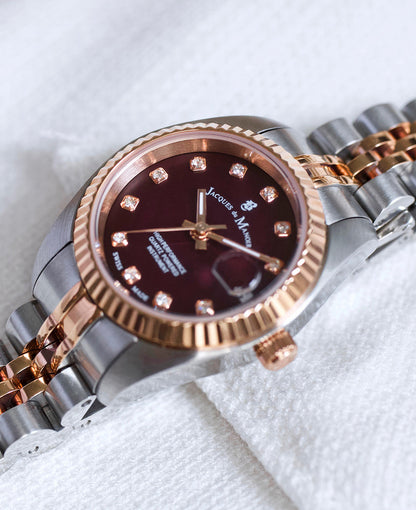 Inspiration Elegance 26mm •  Three-hands Date Two-tone Burgundy dial • Stainless steel Swiss watch