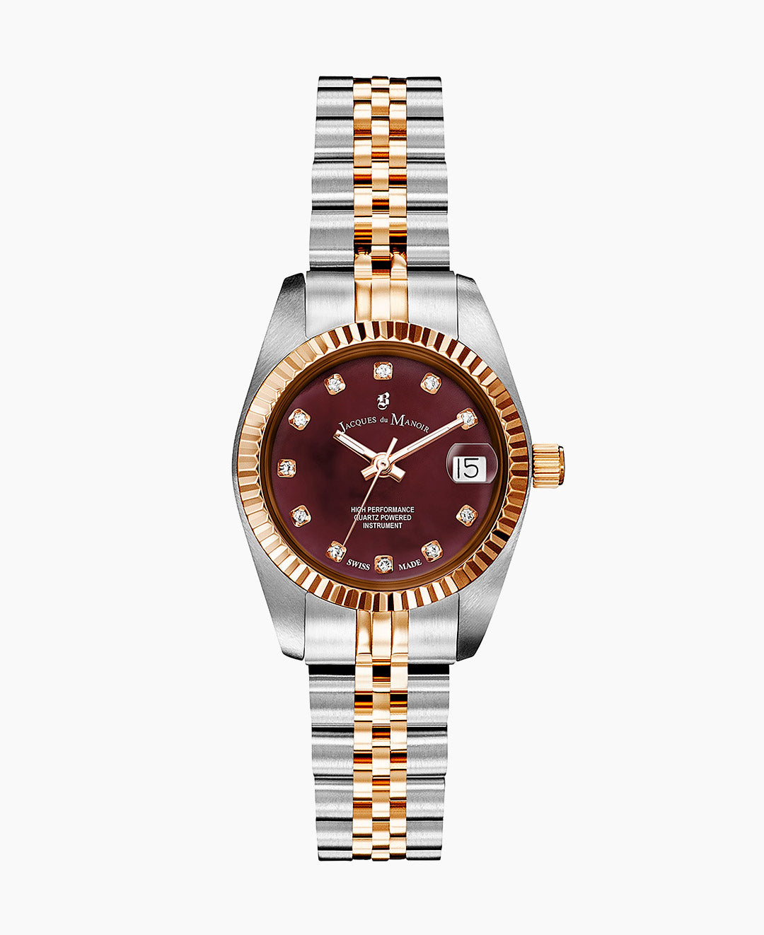 Inspiration Elegance 26mm •  Three-hands Date Two-tone Burgundy dial • Stainless steel Swiss watch