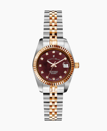 Inspiration Elegance 26mm •  Three-hands Date Two-tone Burgundy dial • Stainless steel Swiss watch