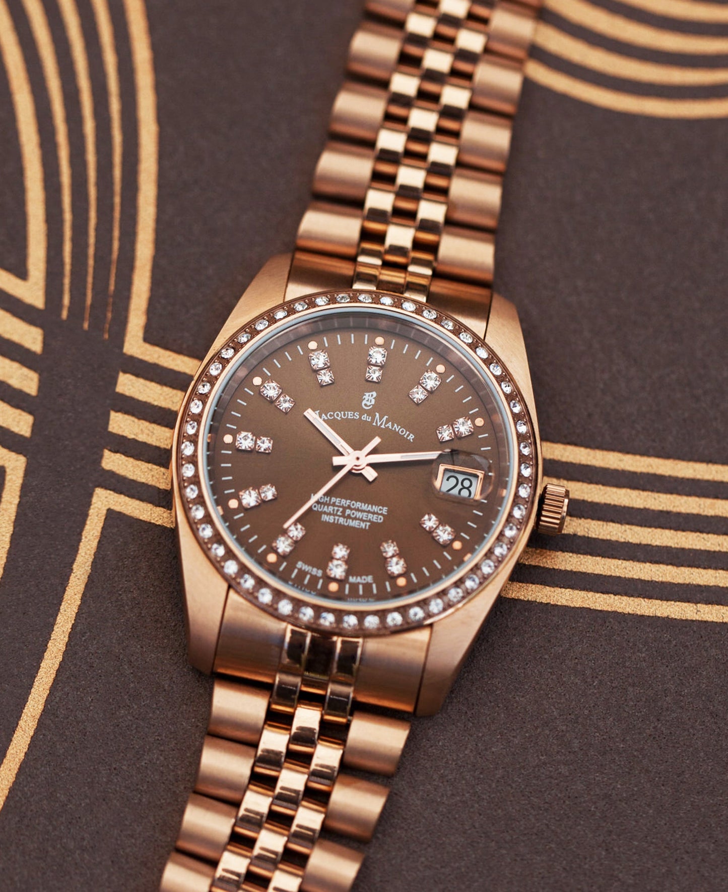 Inspiration Elegance 36mm •  Three-hands Date Rosegold-tone Brown dial • Stainless steel Swiss watch