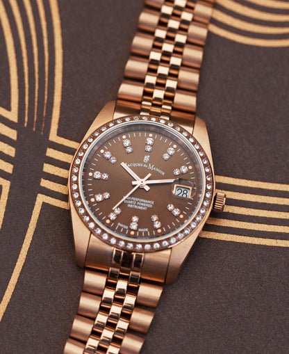 Inspiration Elegance 36mm •  Three-hands Date Rosegold-tone Brown dial • Stainless steel Swiss watch