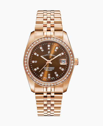 Inspiration Elegance 36mm •  Three-hands Date Rosegold-tone Brown dial • Stainless steel Swiss watch