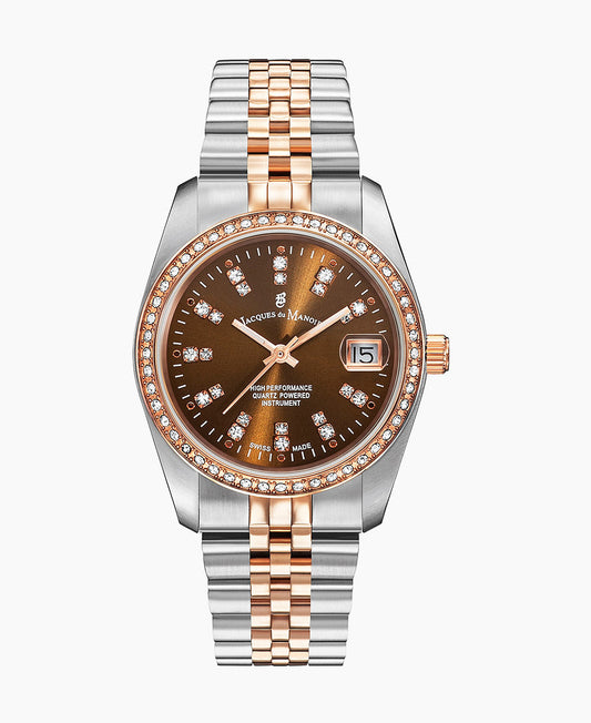 Inspiration Elegance 36mm •  Three-hands Date Two-tone Brown dial • Stainless steel Swiss watch • NROP.25