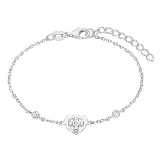 CZ Heart Cross Bracelet