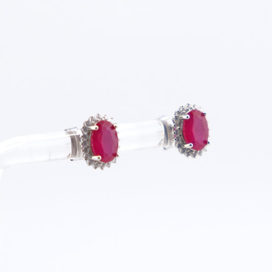 Oval Cluster Stud Red
