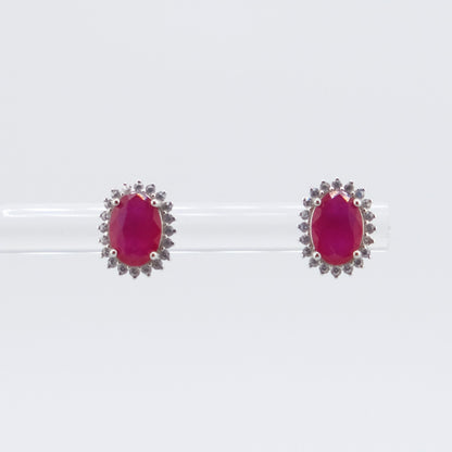 Oval Cluster Stud Red