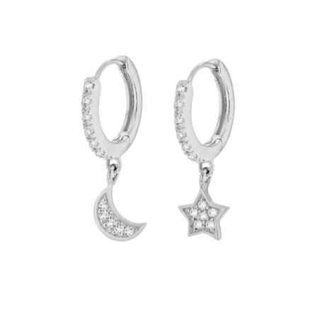 Star Moon CZ Hoop