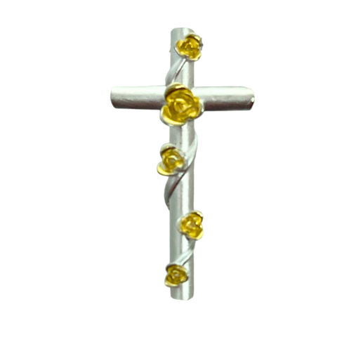 27mm Golden Roses Cross