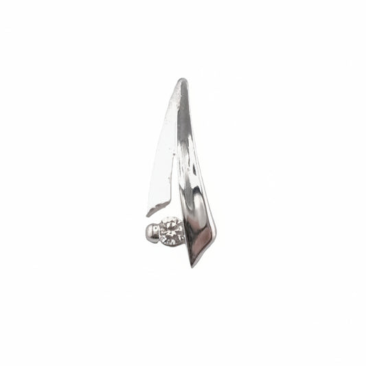 A silver-colored angle satin polish pendant with a cubic zirconia centerpiece, displayed against a white background.