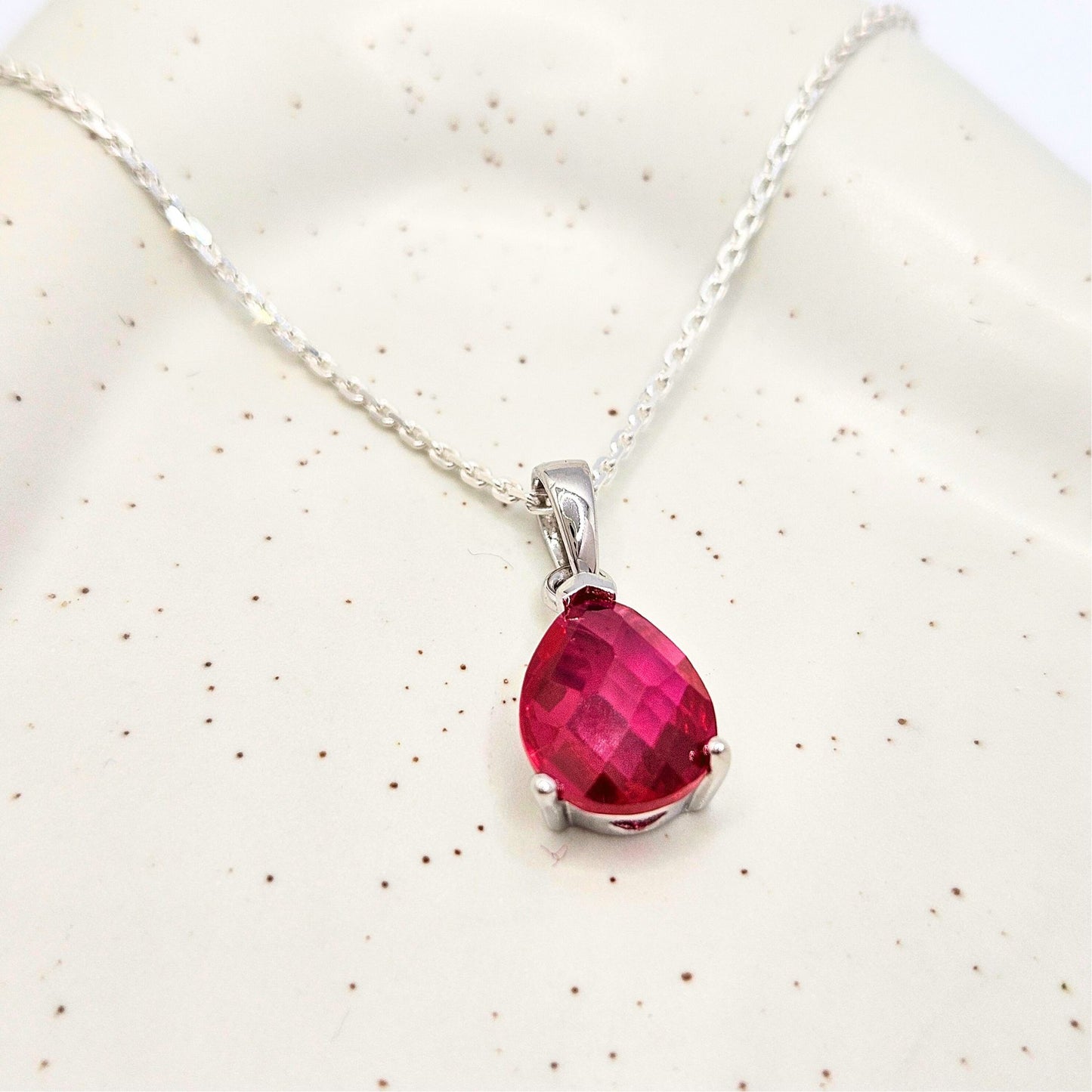 Checker Cut Pear Red CZ