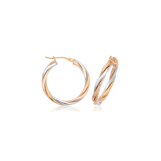 9ct 15mm 3 col Twist Hoop