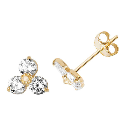 9ct 3 CZ petals