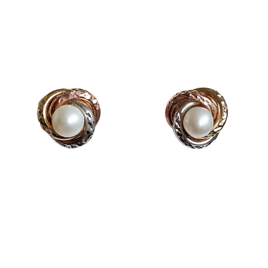 9ct 4mm Pearl In 3Tone Knot