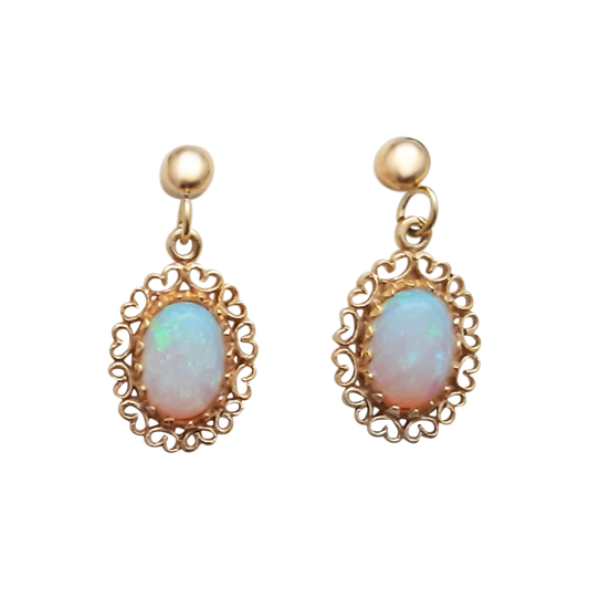 9ct Oval Opal Filligree Ball Drops