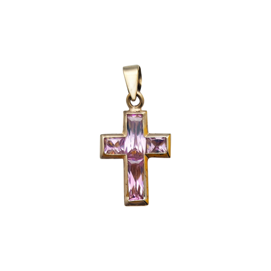 9ct 13mm Cross Pink Cz