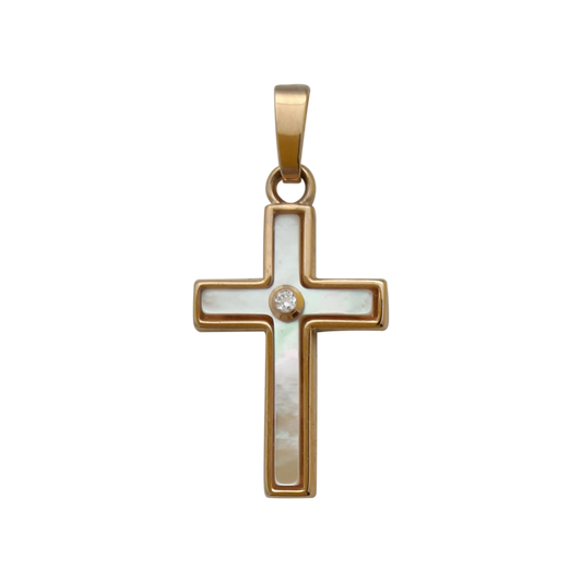 9ct Cross Mop Cz