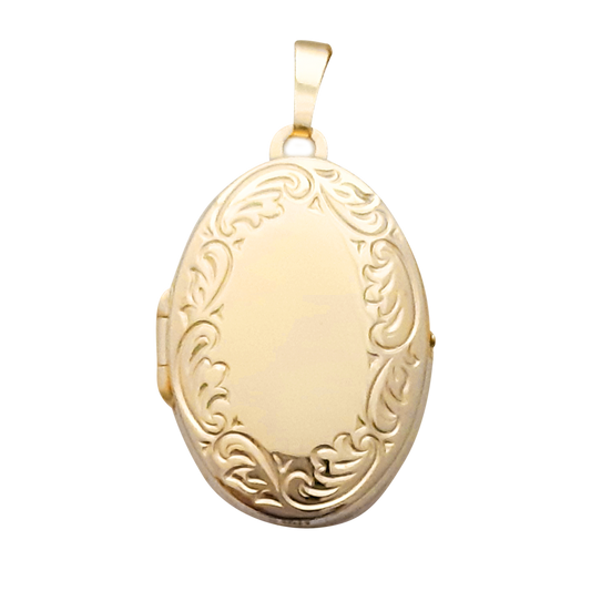 9ct 28mm Oval Family Border Engrvd
