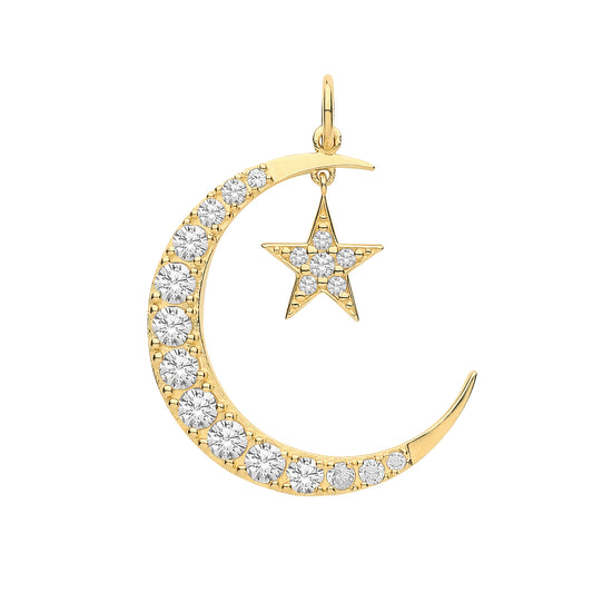 9ct Large CZ Moon with Star