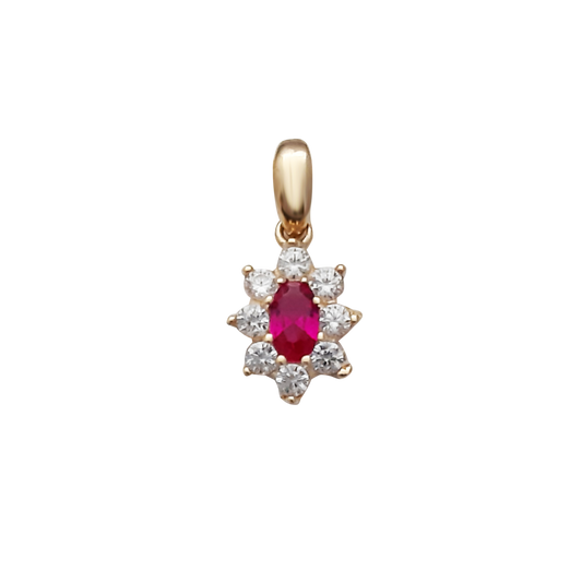 9ct Red & White Cz Oval Clstr