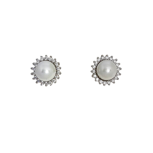 Pearl w/ Dainty Cz Clstr Studs