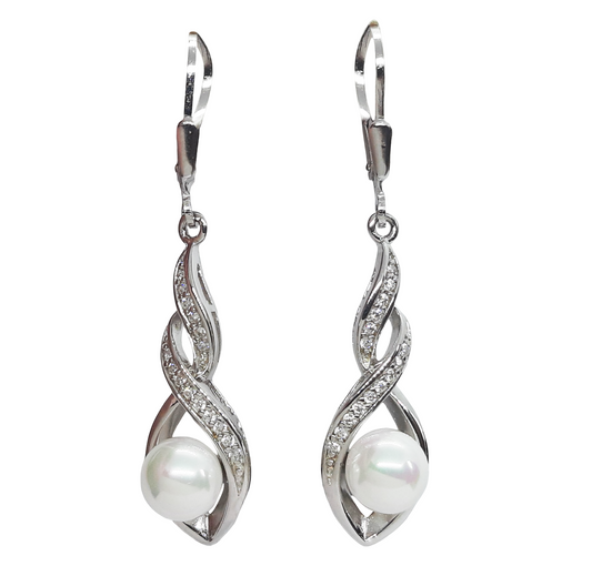 Drop Open Twist Cz w/ Pearl Gw
