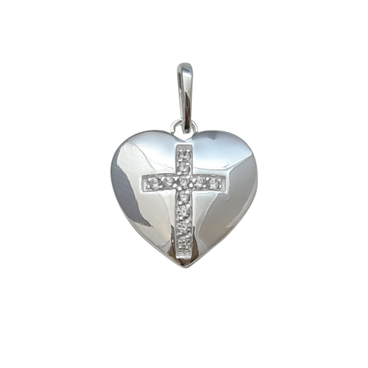 15mm CZ Cross on Heart